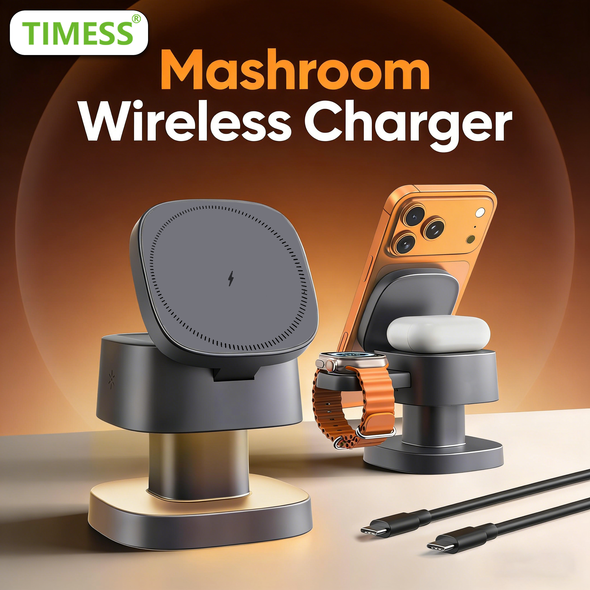 Wireless Charger Watch - TIMESS Night Light Mashroom Wireless Charger